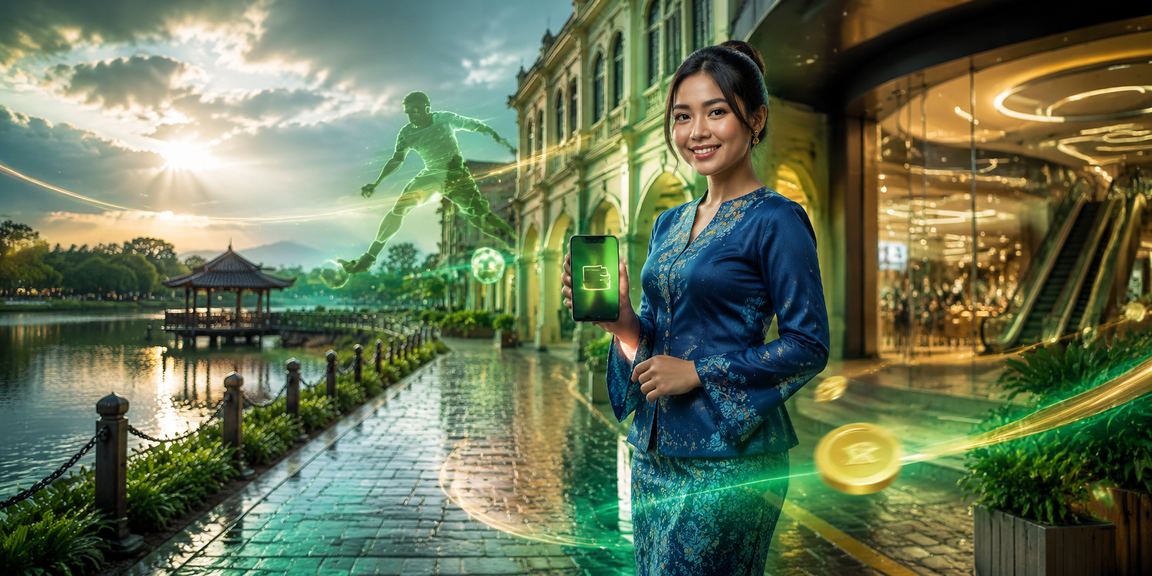 Wanita Malaysia dalam baju kurung membuat deposit pertama di platform b48 menggunakan telefon pintar